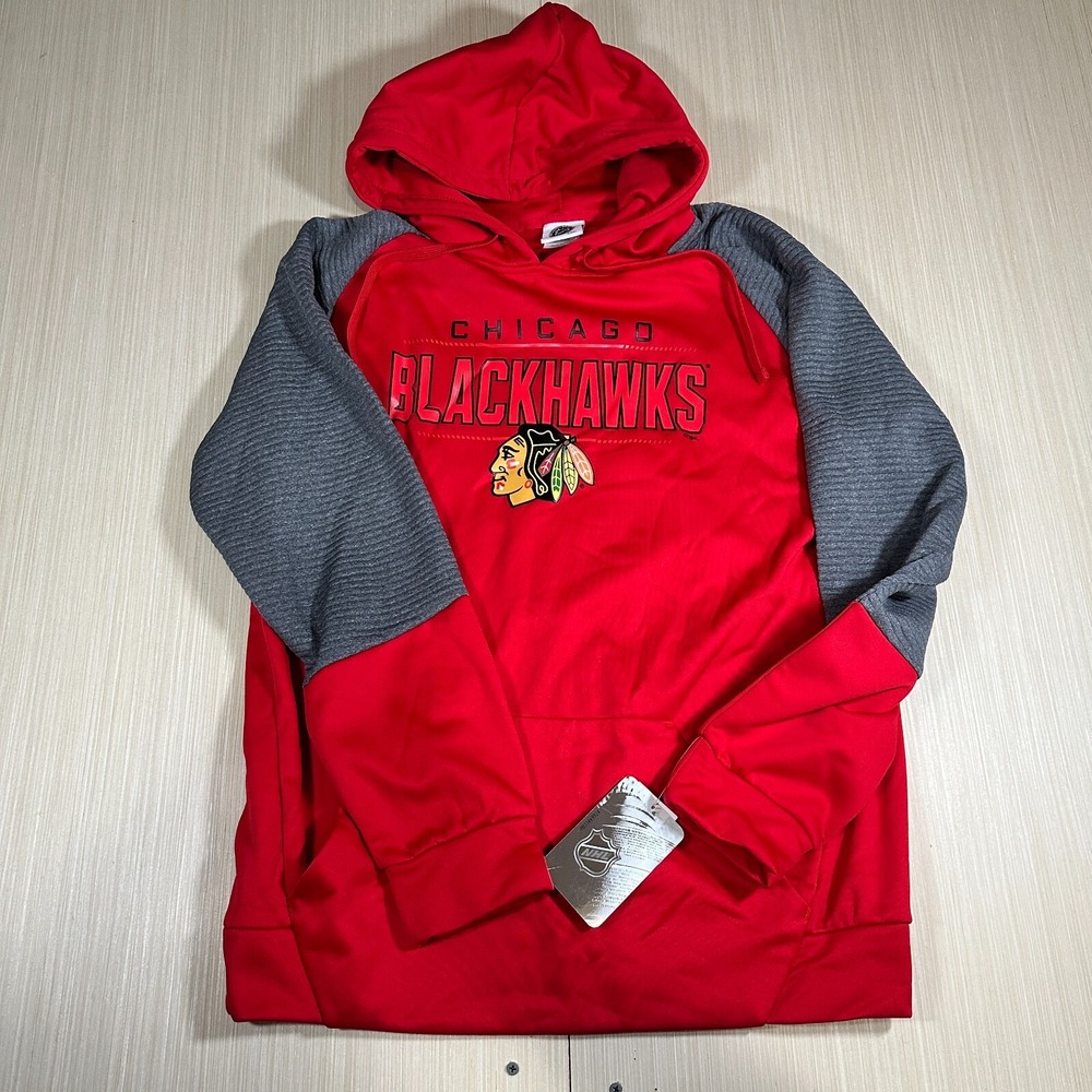 NHL Chicago Blackhawks Hoodie Mens Medium Red Gray Kangaroo Pocket Long Sleeve